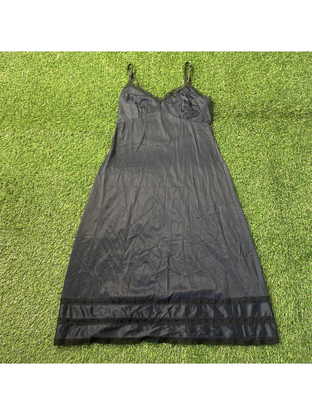 Vintage 90’s JcPenney Black lace trim slip dress with spaghetti straps